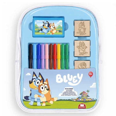 Творческа раница Bluey с 10 миещи се флумастера, 4 печата и 30 стикера