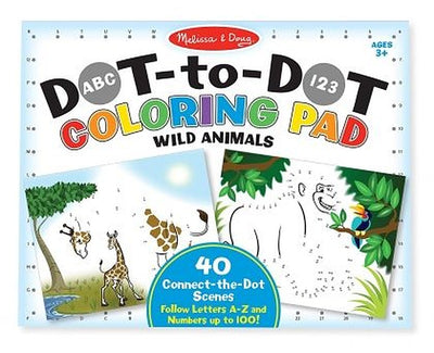 Melissa & Doug - Книжка за оцветяване с цифри и букви - Свържи точките - Диви животни