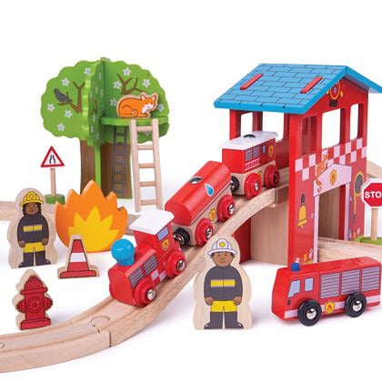 Комплект дървен влак “Пожарна“ - BIGJIGS
