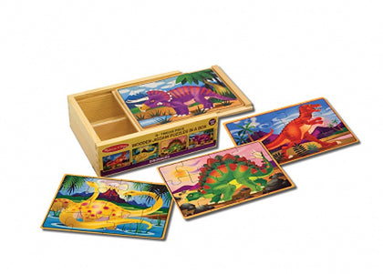 Melissa & Doug - Четири дървени пъзела в кутия - Динозаври